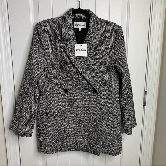Steve Madden Stella Herringbone double breasted jacket size small minimalist - Picture 2 of 6